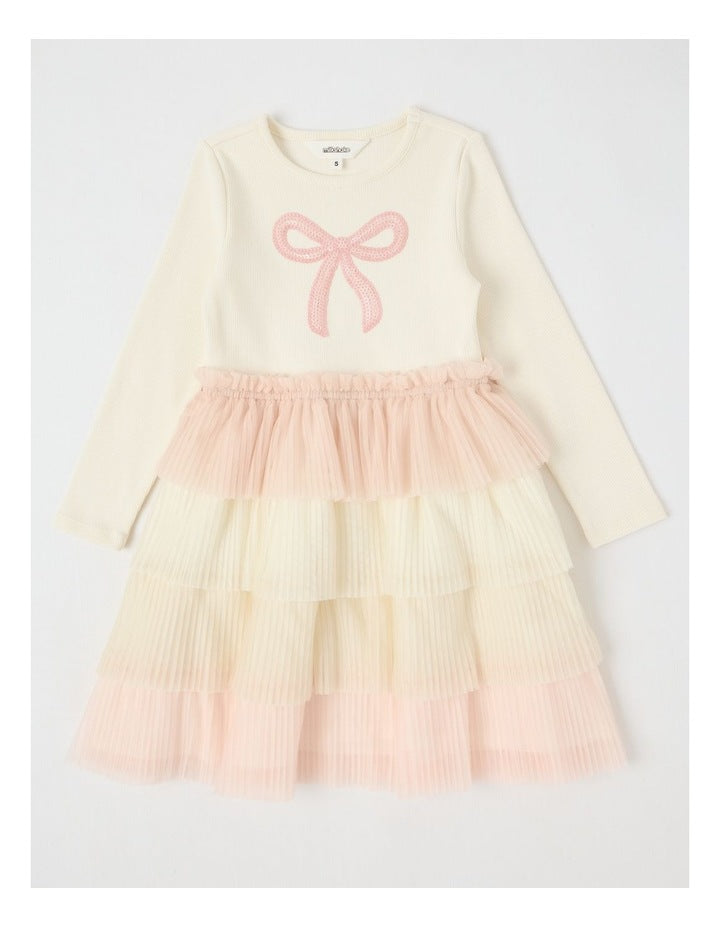 Long Sleeve Rib Top and Tiered Skirt with Sequin in Bow White