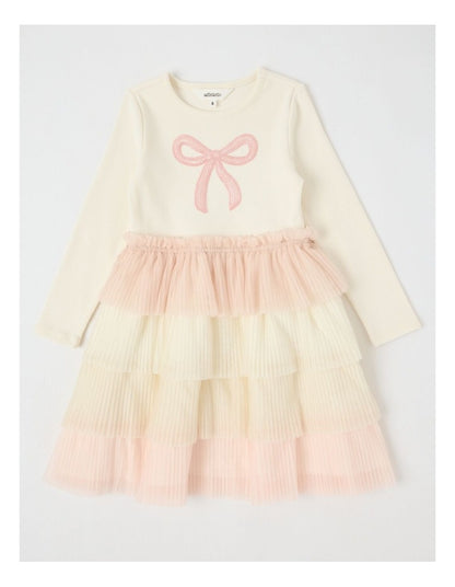 Long Sleeve Rib Top and Tiered Skirt with Sequin in Bow White