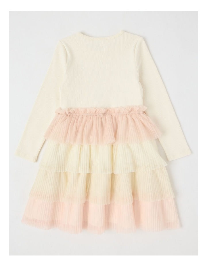 Long Sleeve Rib Top and Tiered Skirt with Sequin in Bow White