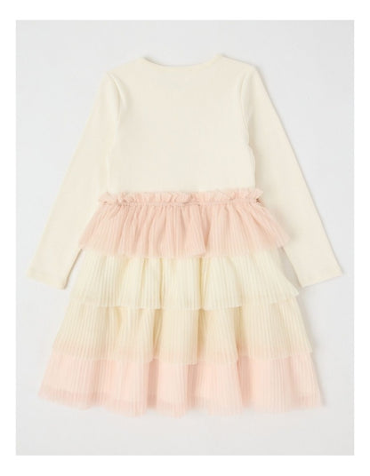 Long Sleeve Rib Top and Tiered Skirt with Sequin in Bow White