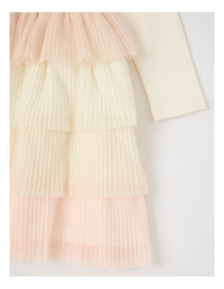 Long Sleeve Rib Top and Tiered Skirt with Sequin in Bow White