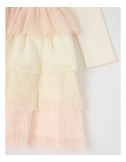 Long Sleeve Rib Top and Tiered Skirt with Sequin in Bow White