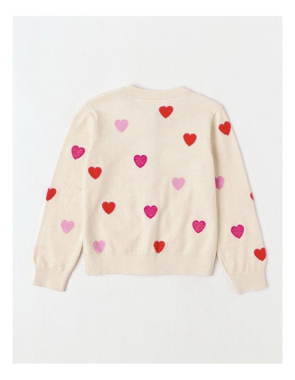 Long Sleeve Raglan Knit Jumper in Hearts Cream
