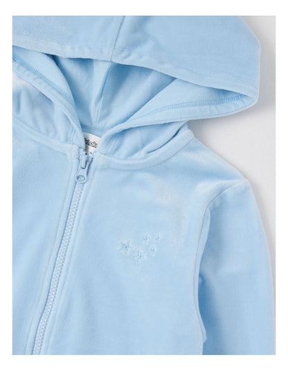 Velour Zip Thru Hoodie in Light Blue