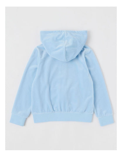 Velour Zip Thru Hoodie in Light Blue