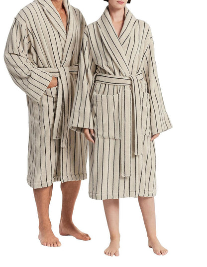 AVEN COTTON STRIPE ROBE IN LIMESTONE - S/M