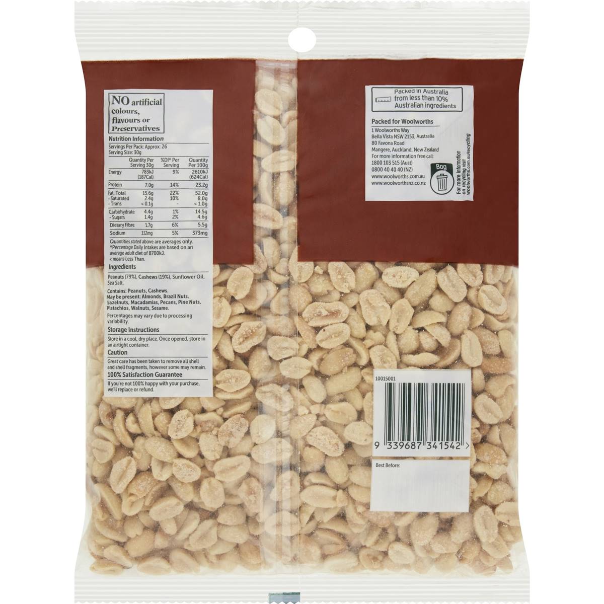 Woolworths Roasted & Salted Peanuts & Cashews 800g