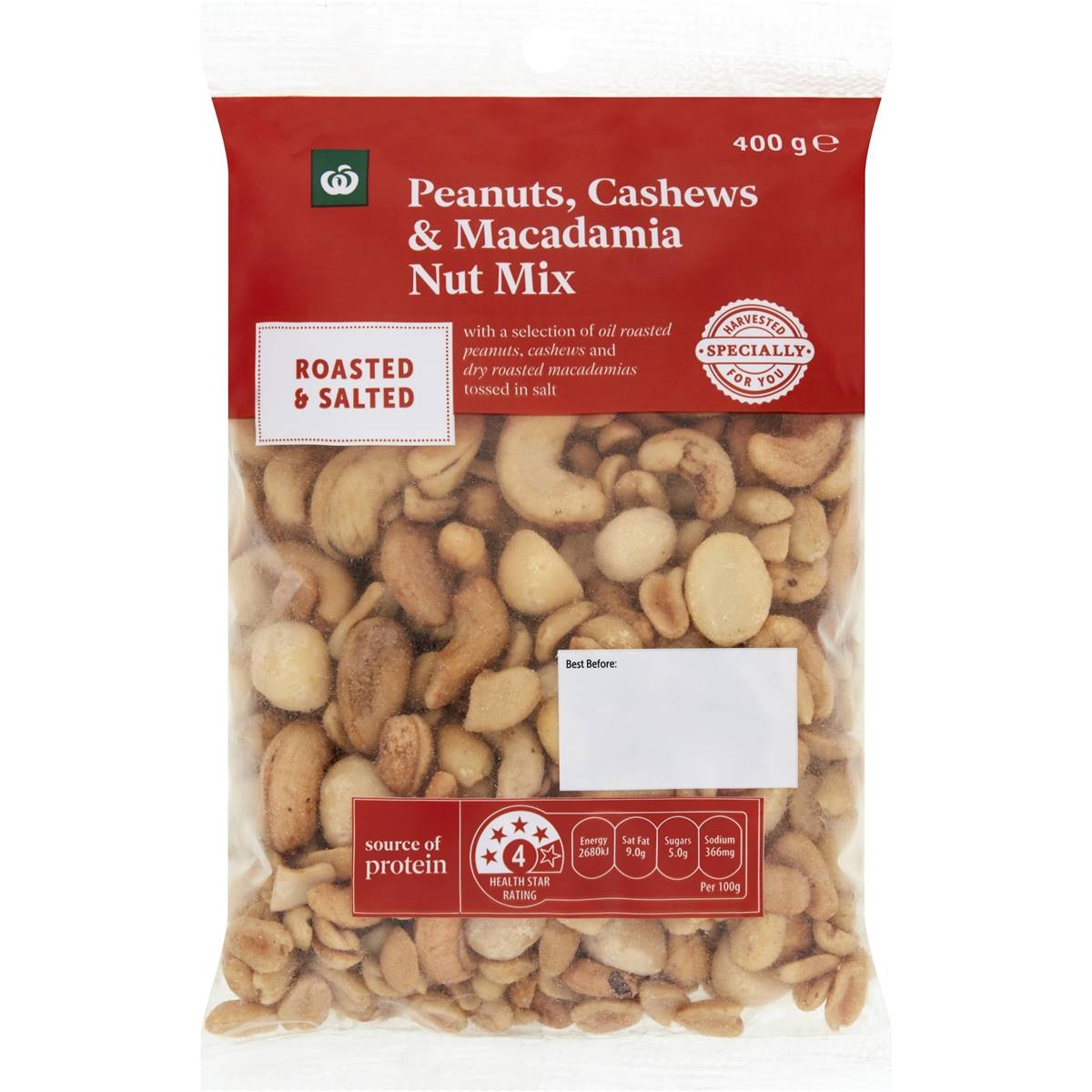 Woolworths Roasted & Salted Peanuts Cashews & Macadamia Nut Mix 400g