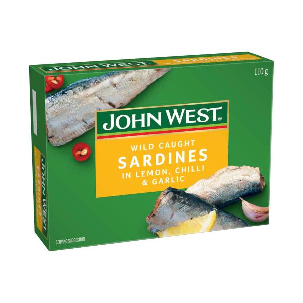 JOHN WEST SARDINES:LEMON CHILLI AND GA:.:110 GRAM