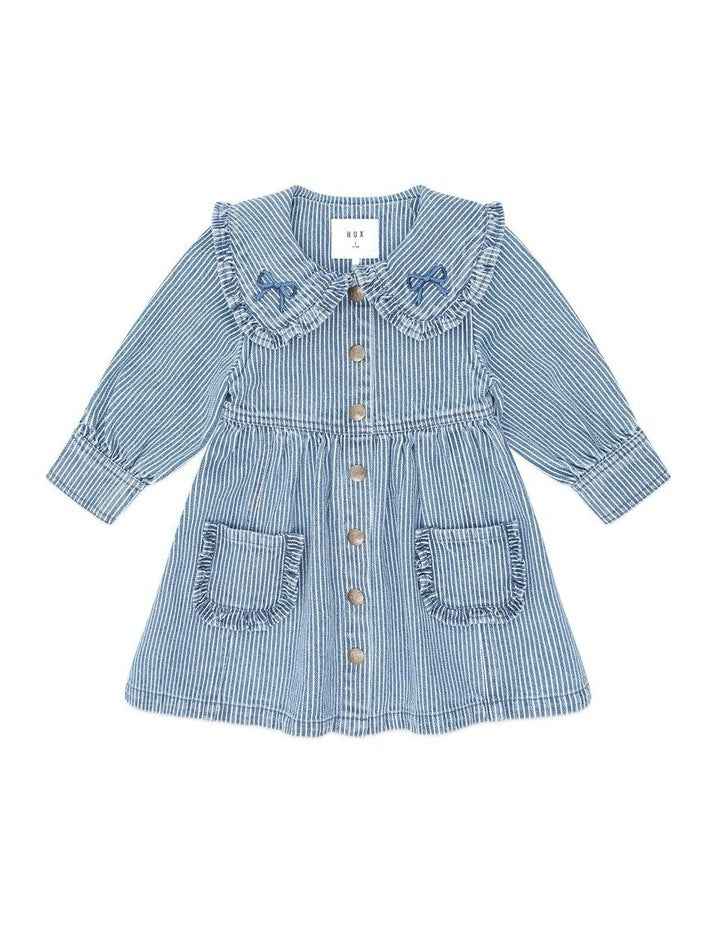 Vintage Bow Collar Denim Dress in Blue