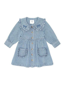 Vintage Bow Collar Denim Dress in Blue
