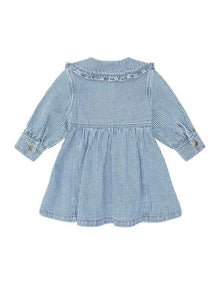 Vintage Bow Collar Denim Dress in Blue