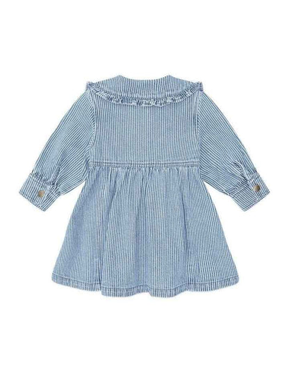 Vintage Bow Collar Denim Dress in Blue