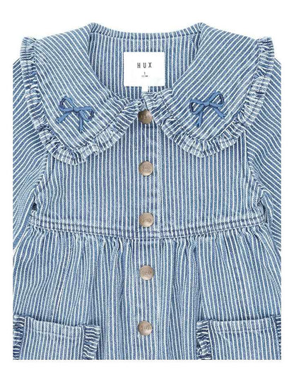 Vintage Bow Collar Denim Dress in Blue