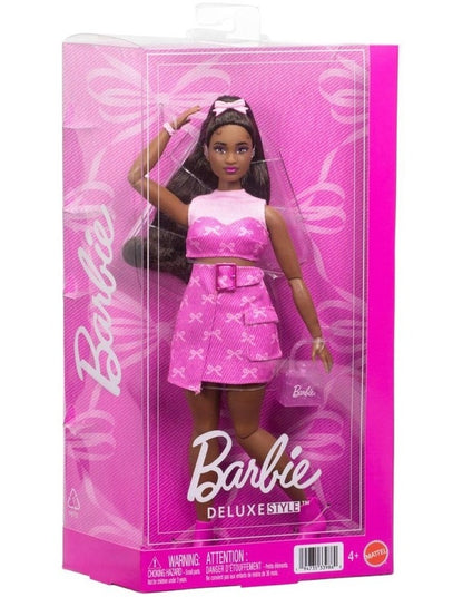 Deluxe Style Fashion Doll #10 in Pink Denim Top & Skirt Set with Bow Print