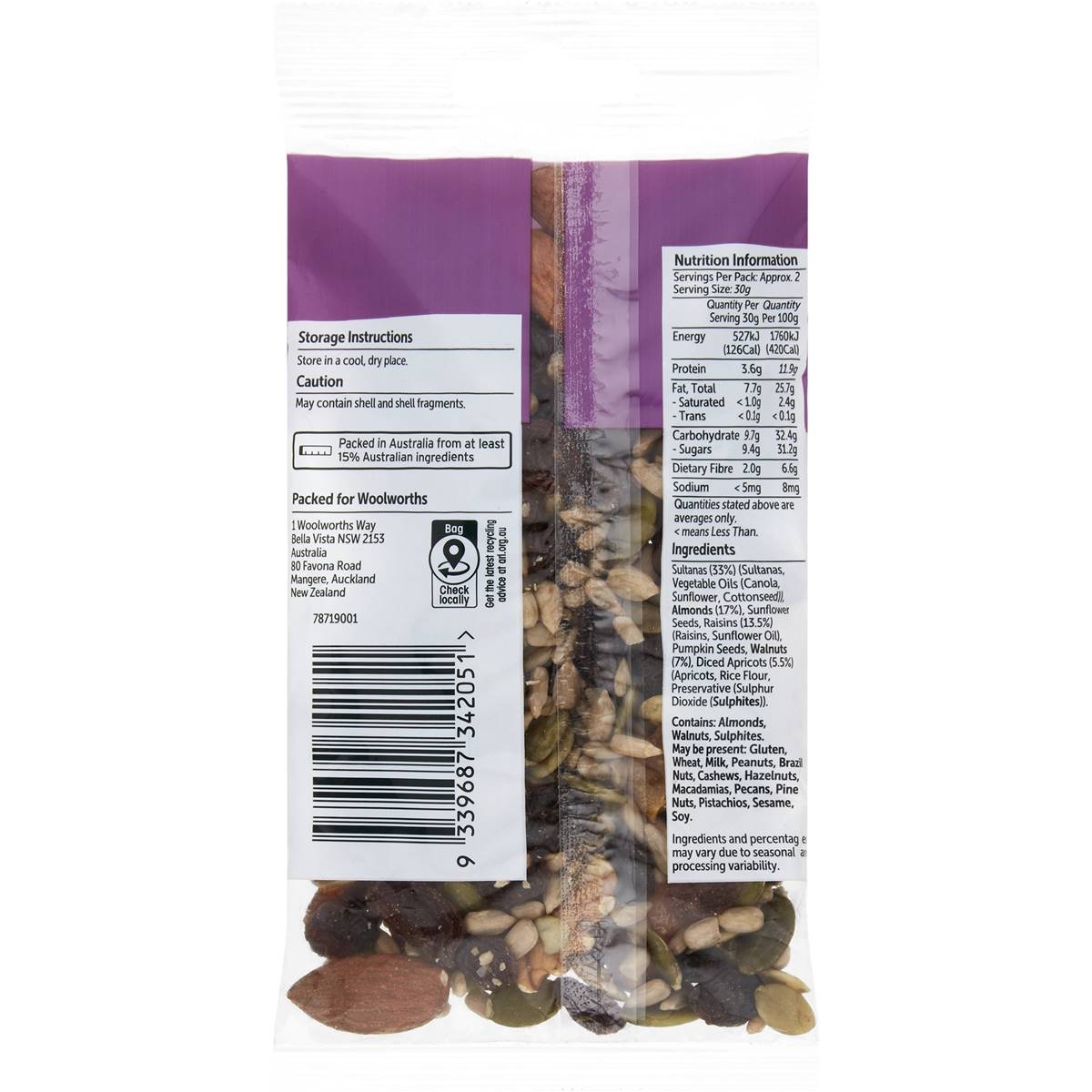 Woolworths Grab 'N Go Sachet Trail Mix 85g