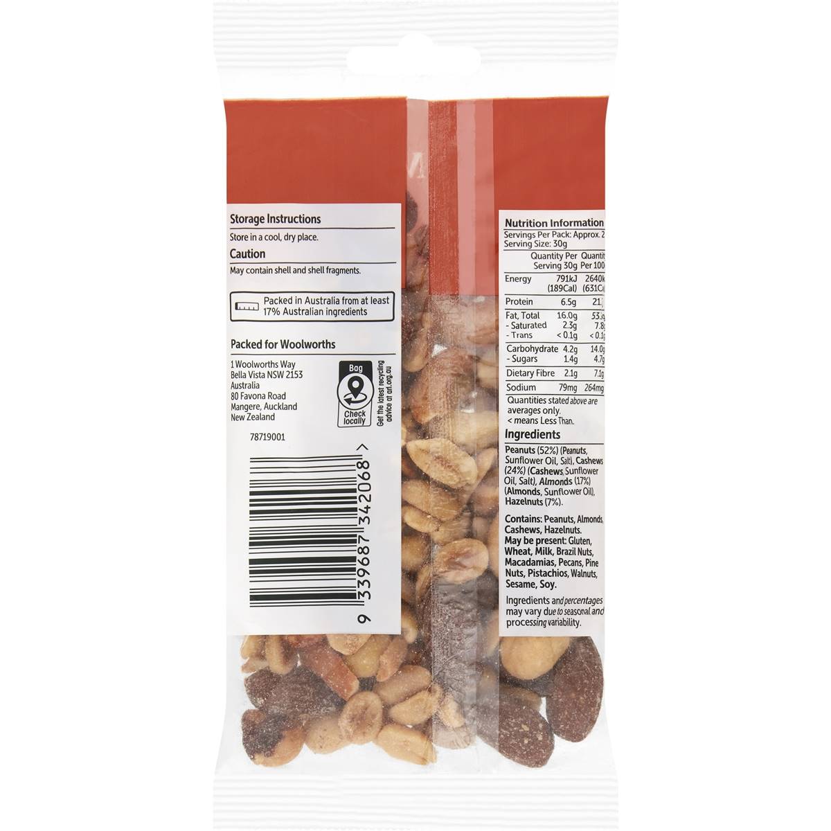 Woolworths Grab 'N Go Sachet Nut Mix Roasted & Salted 80g
