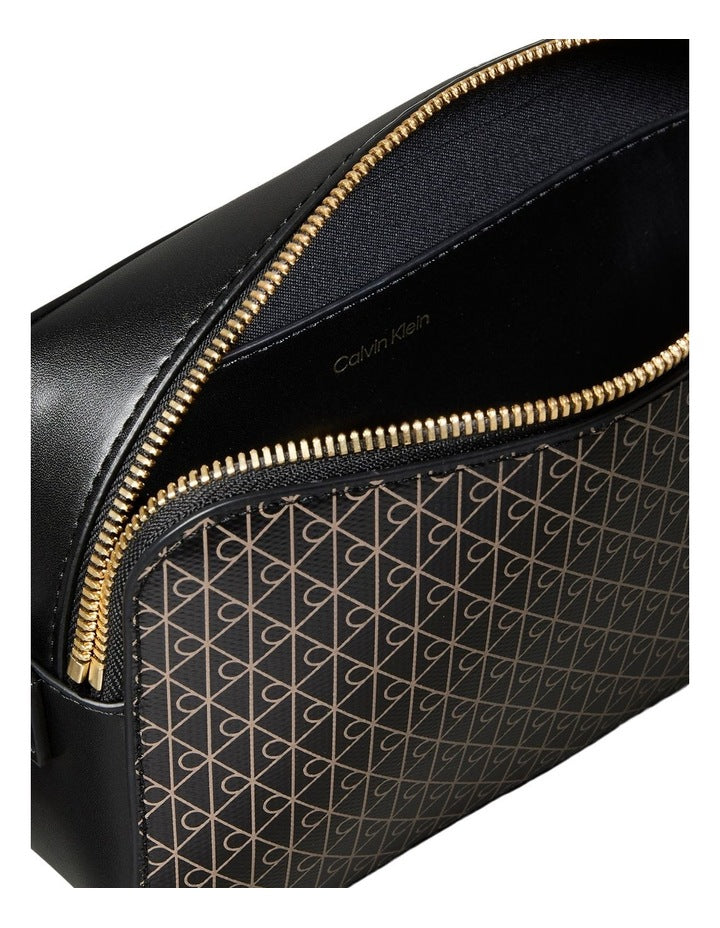 Emblem Allover Print Crossbody Bag in Black