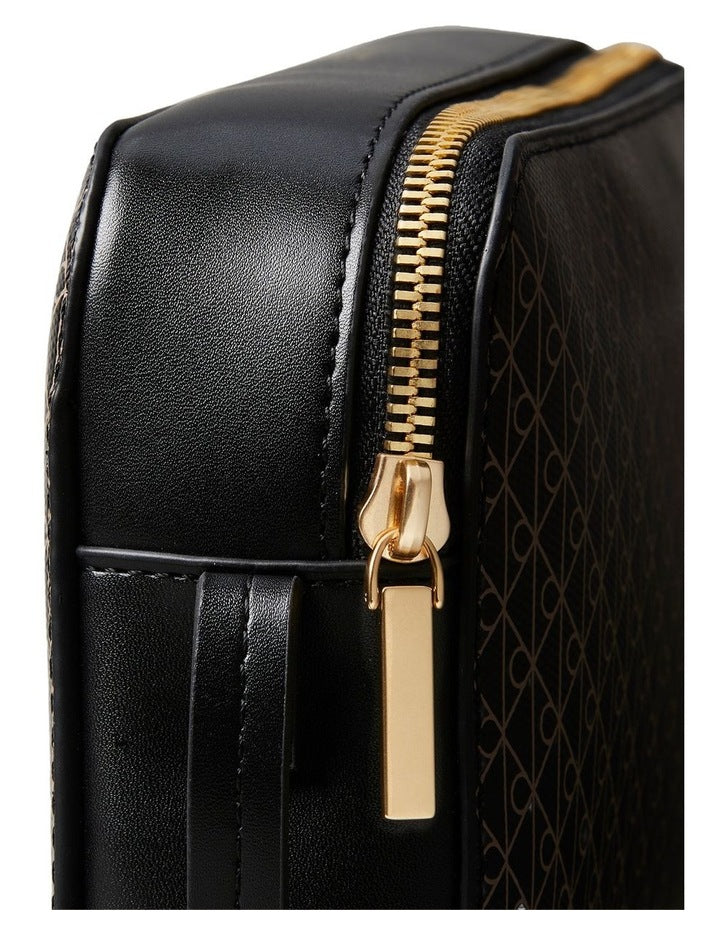 Emblem Allover Print Crossbody Bag in Black