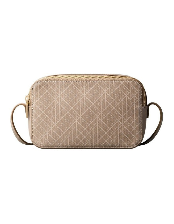 Emblem Allover Print Crossbody Bag in Desert Taupe