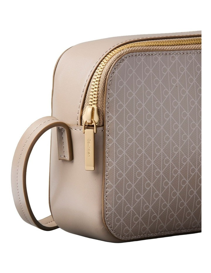 Emblem Allover Print Crossbody Bag in Desert Taupe