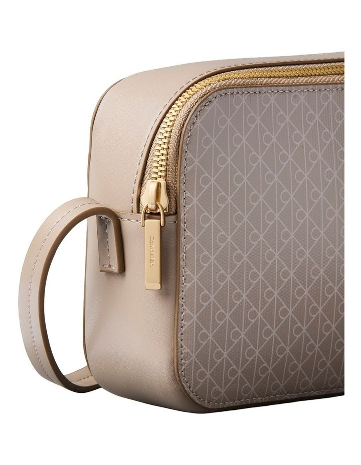 Emblem Allover Print Crossbody Bag in Brown