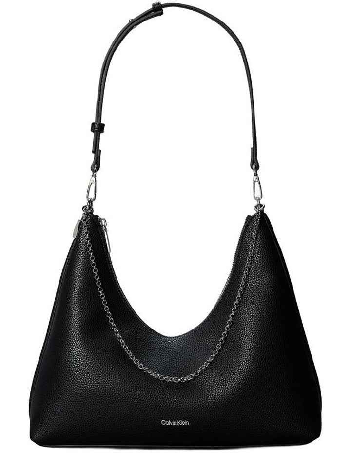 Emblem Hardware Pebble Shoulder Bag in Black