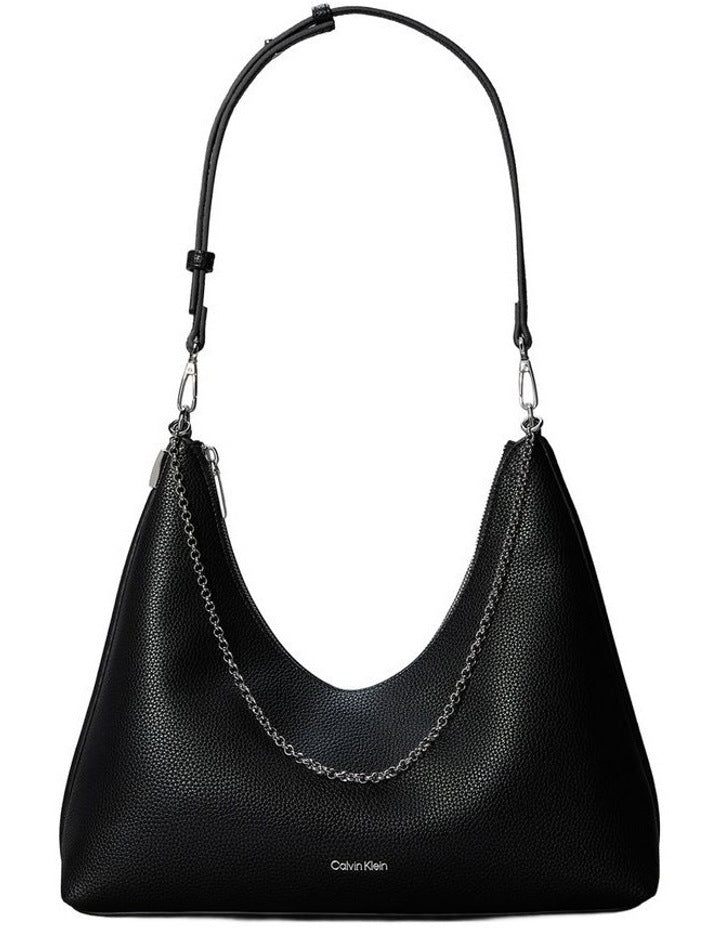 Emblem Hardware Pebble Shoulder Bag in Black