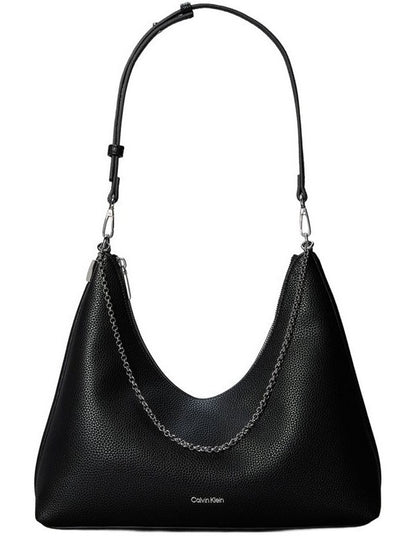Emblem Hardware Pebble Shoulder Bag in Black