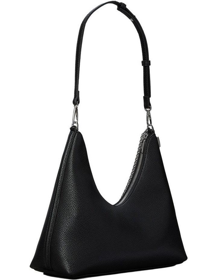 Emblem Hardware Pebble Shoulder Bag in Black