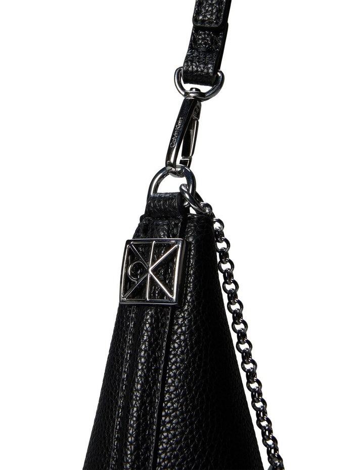 Emblem Hardware Pebble Shoulder Bag in Black