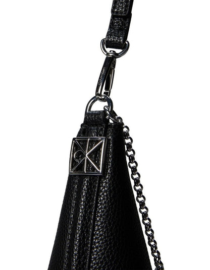 Emblem Hardware Pebble Shoulder Bag in Black