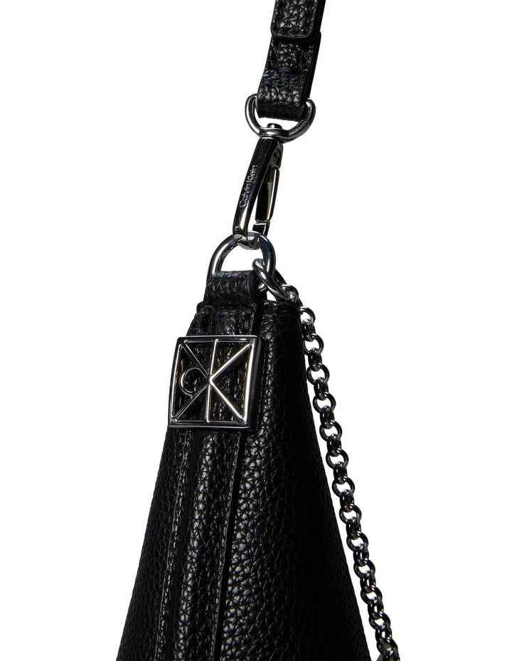 Emblem Hardware Pebble Shoulder Bag in Black