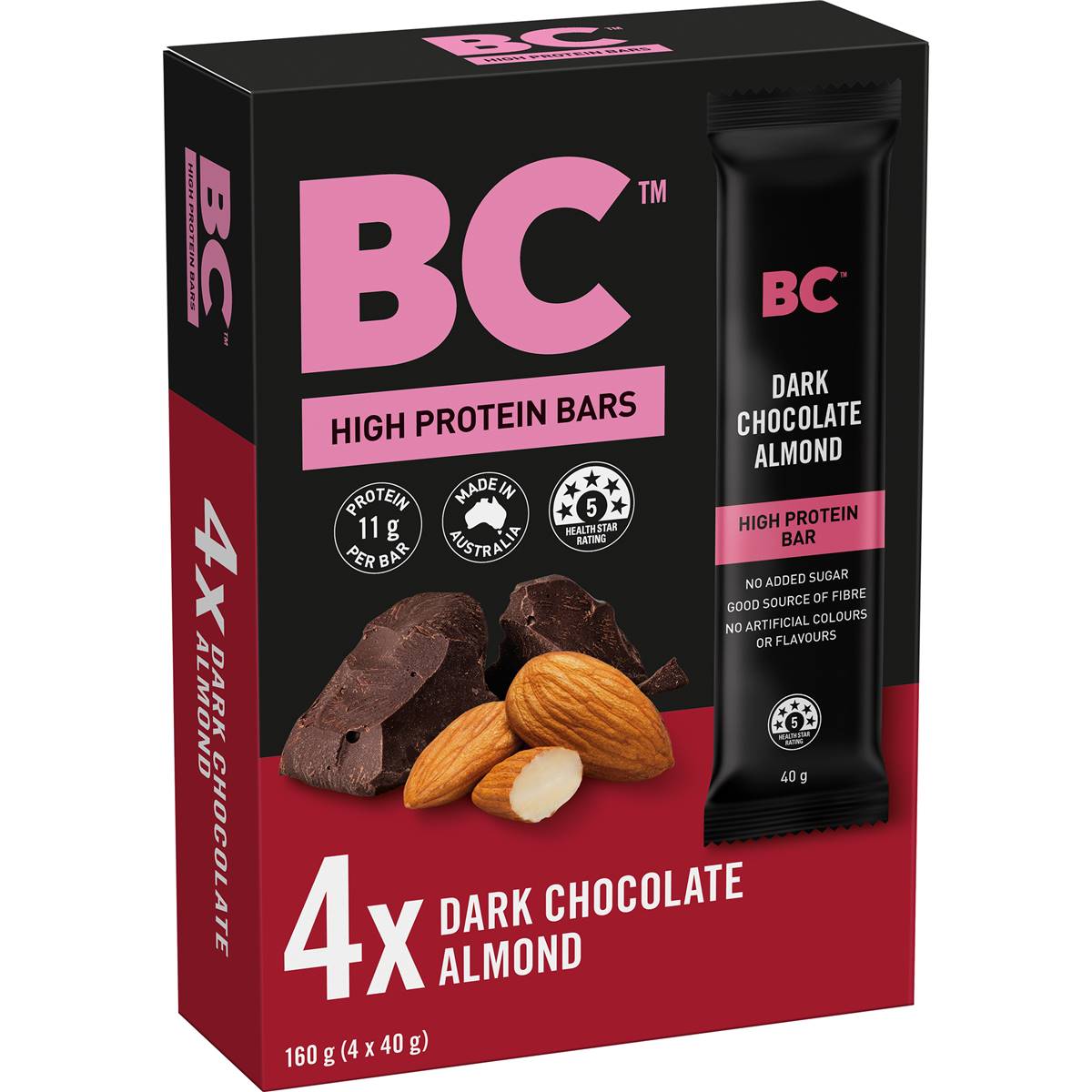 BC Snacks High Protein Dark Chocolate Almond Bars Multipack 40g x 4 Pack