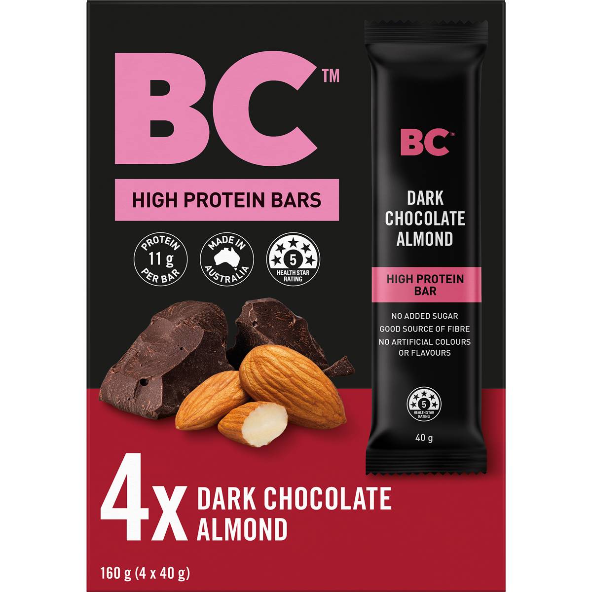 BC Snacks High Protein Dark Chocolate Almond Bars Multipack 40g x 4 Pack