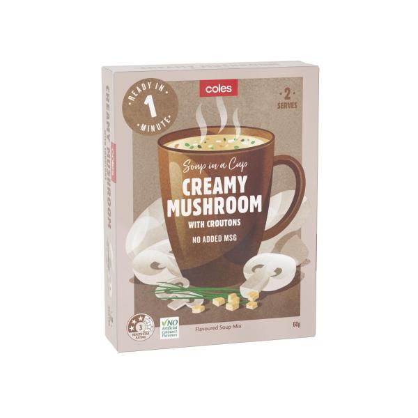COLES 2 SERVE SOUP:CREAMY MUSHROOM W CROUTONS 60 GRAM
