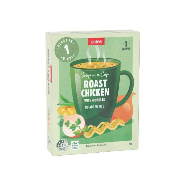 COLES 2 SERVE SOUP ROAST CHICKEN & NOODLE 75GRAM