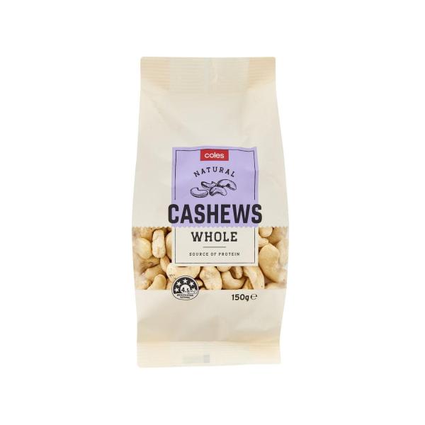 COLES NATURAL CASHEWS 150G