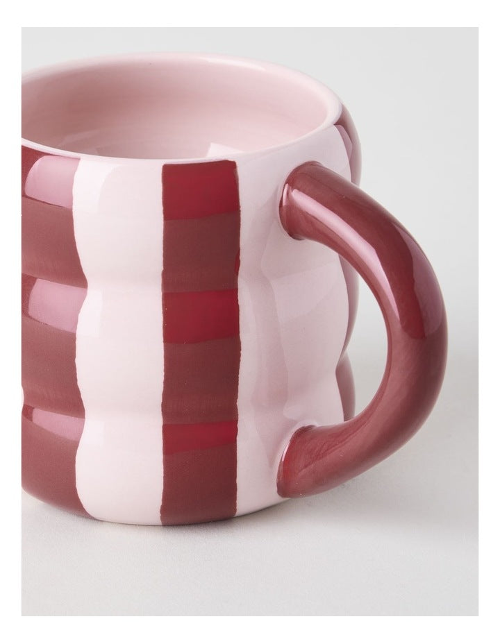 Bubble Mug With Hand Paint in Red Stripe