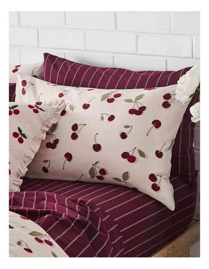 Cherry Coded Cotton Sateen Quilt Cover Set in Burgundy