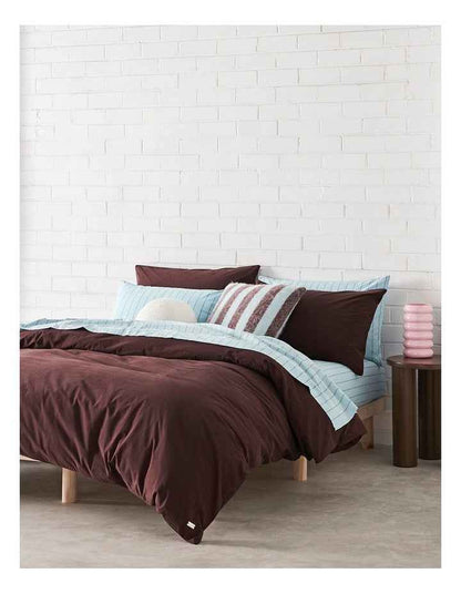 Stonewashed Cotton Quilt Cover Set in Bitter Chocolate