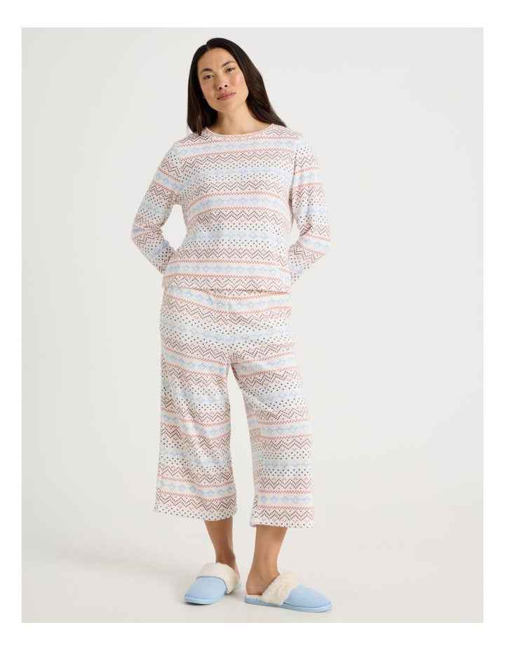 Crew Neck Long Sleeve Pyjama Set in Winter Farisle Print