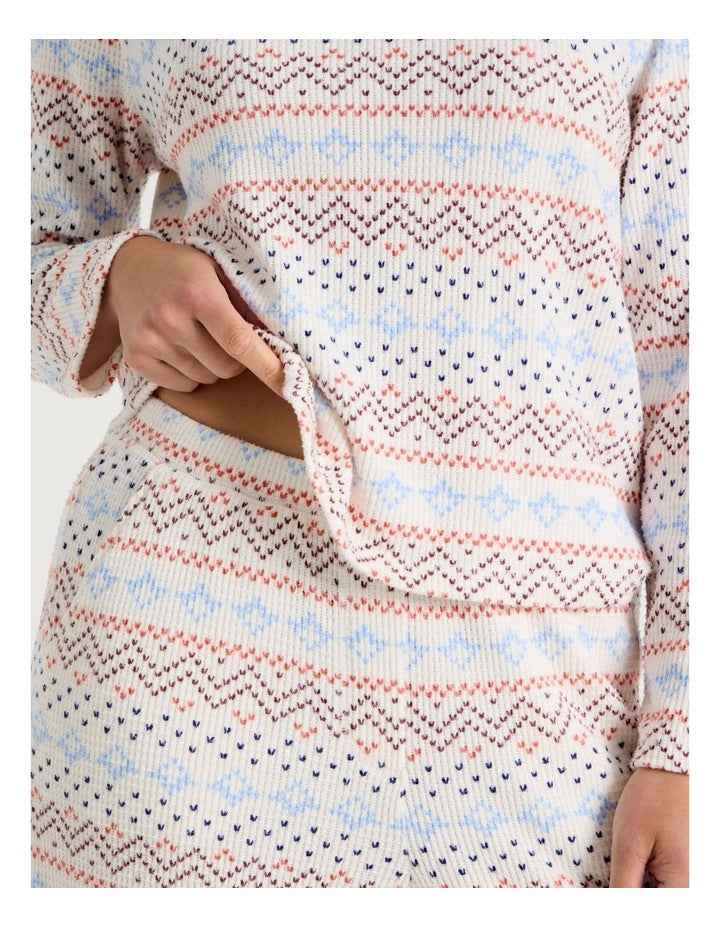 Crew Neck Long Sleeve Pyjama Set in Winter Farisle Print