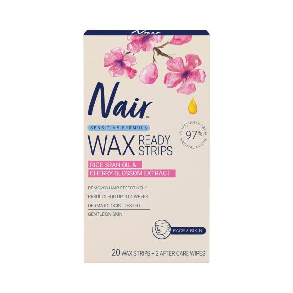NAIR SENSITIVE MINI WAX STRIPS FOR FACE & BIKINI  20 PACK