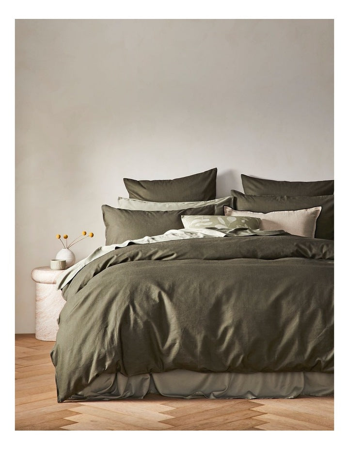 Sandy Cape Washed Belgian Linen Quilt Cover Set in Olive