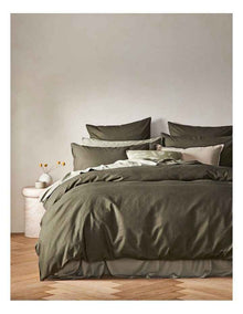 Sandy Cape Washed Belgian Linen Quilt Cover Set in Olive