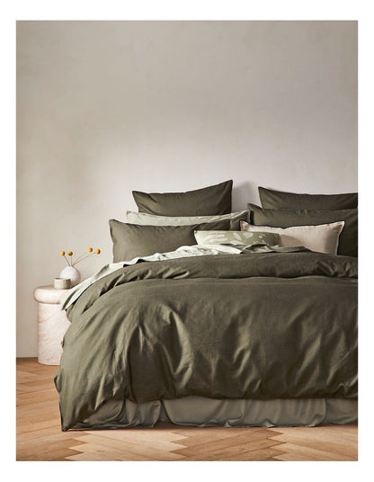 Sandy Cape Washed Belgian Linen Quilt Cover Set in Olive
