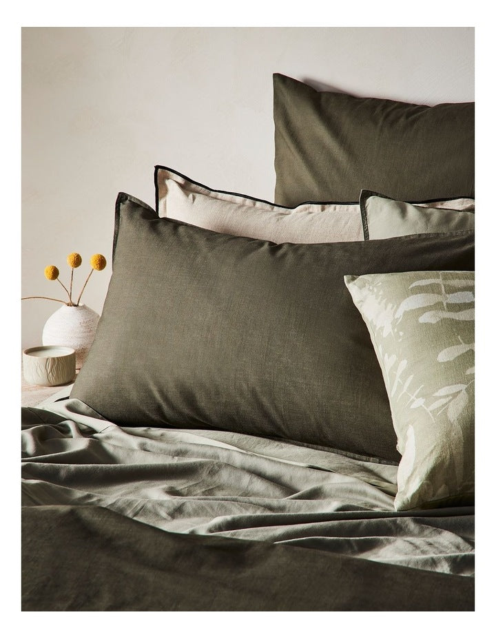 Sandy Cape Washed Belgian Linen Quilt Cover Set in Olive