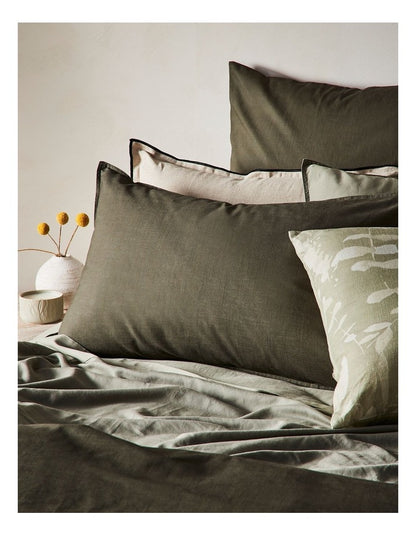 Sandy Cape Washed Belgian Linen Quilt Cover Set in Olive