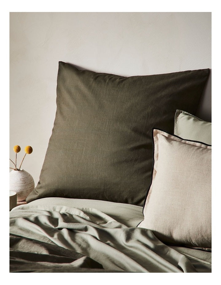 Sandy Cape Washed Belgian Linen Quilt Cover Set in Olive